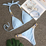 Toloer 2023 New Sport Bikini Sexy Crystal Diamond Bandage Red Split Female