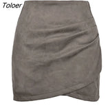 Autumn Velvet Pleated Mini Skirt Women Solid Slim High Waist Elegant Irregular Zipper Skirts Bodycon Sexy Short