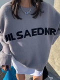 Crew Neck Printing Pull Autumn Korean Temperament Knitting Tops Vintage Lazy Style Sweater Casacos De Inverno