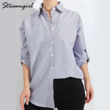 Stripe Shirt Women Blouses Loose Casual Long Shirts Ladies Spring Top Women's Tunic Woman Elegant Oversize Shirts For