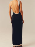 Women Knitted Tank Dress Summer Contrast Color Hollow Out Backless Party Dress Cocktail Beach Club Vestido Streetwear-Outfit