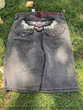 Jeans High Street Goth Vintage Casual Loose Printed Wide-Legged Trousers-Outfit