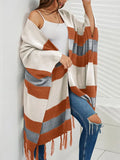 New Autumn Fashion Long Fringed Multicolor Winter Warm Shawl and Wrap Striped Knitted Pashmina Striped Cape Sweater