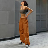 Pants Y2K Clothes Loose Drawstring Low Waist Joggers Trousers Women Casual Outfits Streetwear Baggy Wide Leg Sweatpants-Outfit