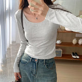 And Slim In Early Autumn, Small Gray T-Shirt Women's New Gentle Underwear Long-Sleeved Blouse-Outfit