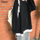 Women No Hat Hoodies Fake Two Pieces Solid Harajuku 2XL Fashion Sweatshirts Thin Korean Style Streetwear All-match Ins