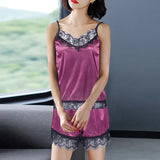 Pajamas Set Home Suit Top And Shorts Sexy V-Neck Sleeveless Satin Lace Sleepwear Pijama Home Clothes For Women