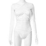 ArtsuWomen Sexy Cross Tops Hollow Out Rompers Slim Lady Summer Long Sleeves Bandage Skinny Bodysuit Bodycon