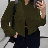 New Coat Temperament Collar Big Pocket Neutral Style Women's Jacket Small Fragrant Spring And Autumn Coat