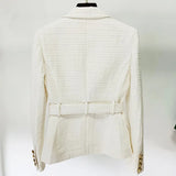 QUALITY New Fashion 2022 Designer Jacket Women's Slim Fitting Double Breasted Lion Buttons Monogram Jacquard Belted