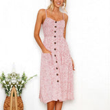 Summer Flower Dress Sexy Spaghetti Strap Floral Printed Sundress Fashion Backless Pocket Sunflower Plus Size Beach
