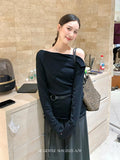 Xixi 2025 Autumn White Standard Temperament Shoulder Wool Bottom Shirt Long-Sleeved Knitted Shirt Female