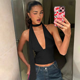 Summer Hot Women's Neck Tie Solid Color Sexy Deep V Bare Back