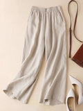 Summer Cotton Linen Women's Wide Leg Pants High Waist Solid Woman Capris Pants Saggy Casual Loose Oversize Flared