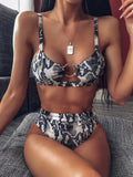 Sexy Bikini Push Up High Waist Snake Print Swimsuit Patchwork Leopard Printed Pool Party Female Swimwear Bathing