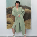 Irregular Split Windbreaker For Female Lapel Collar Long Sleeve High Waist Hollow Out Drawstring Trench Coats