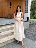Xixi 2025 Summer Korean Version Of High-Waist Elegant Hollow Sleeveless Dress Pure Lust Dress Female