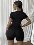 Black Casual Short Sleeves Color Blocking