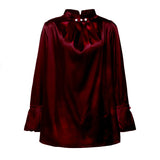 Satin Blouses Women Elegant Long Sleeve Silk Tops Pearl Stand Collar 2022Office Lady Shirts Solid Casual Party