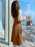 Knitted Woman Dress Women Party Slim Waist Long Sleeve A Line Sweater Dresses Ladies Fake Two Vestidos Mujer Winter