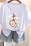 100% Cotton M-6XL T Shirt Chinese Lute Print Tshirt Short Sleeve Women's Top Summer Couple V Neck Oversized T