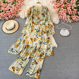 Bohemian Women 3 Pieces Set Female Elegant Long Cardigans + Strapless Camis + Wide Leg Pants Chiffon Suits New Spring Fall