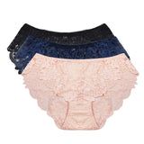 3pcs/Pack! Mid Waist Lace Panties Women Plus Size Ultra Thin Briefs XL to XXXXL Solid Underwear