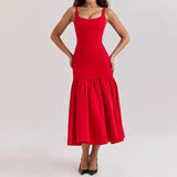 Toloer Women's New Square Collar Women's Elegant Flounce Solid Color Sexy Sling Autumn And Winter