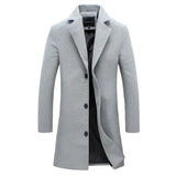 Autumn Winter Men Wool Blends Jacket Medium-Length Slim Single-Breasted Men Casual Trench Coat Solid Color Coat