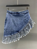 2023 Summer New Women's Skirt Solid Color High Waist Irregular Tassel Denim Skirt Versatile Fashion Female Tide