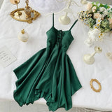 VAREY LIN 2022 Summer Women V Neck Sleeveless High Waist Dress Sexy Spaghetti Strap Dresses Female Ladys Sash Tie Up
