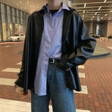 chic Women oversized PU leather blouses 2022 Spring Autumn Black Faux Leather Basic Coat Turn-down Collar Motor Biker