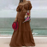 Women 2pcs Sets 2022 Summer Holiday Short Puff Sleeve Short Tops and Stitching Pleats Long Skirts Suits Sexy Dress