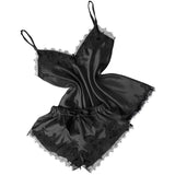 Pajamas Set Home Suit Top And Shorts Sexy V-Neck Sleeveless Satin Lace Sleepwear Pijama Home Clothes For Women