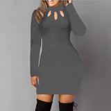 Bodycon Dress Women Long Sleeve Solid Color Dresses Spring Autumn Sexy Hollow Out Round Neck Black Mini Dress Cotton S M L