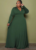 V-Neck Long Sleeves Plus Size Maxi