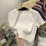Taro Purple Cotton Short-Sleeved T-Shirt Women's New Loose Round-Neck T-Shirt Blouse In The Summer Of 2023-Outfit
