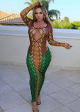 Print Cut Out Sexy Snake Skin Long Bodycon