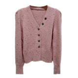 Style Fragrant Style V-Neck Cardigan Female Autumn And Winter Design Snowflake Knitted Jacket Minority Chic Blouse-Outfit