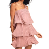 Women One Shoulder Mini Dress Summer Clothes Sleeveless Ruffle Tiered Layered Pleated A Line Flowy Hem Dress Sexy Streetwear-Outfit