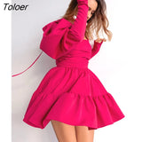 Elegant Ball Gown Short Dresses For Women Sexy Puff Sleeve Backless Party Dress 2022 Fall Square Collar High Waist