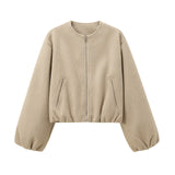 Women's ZA Autumn And Winter New Round Neck Soft Short Bomber Jacket