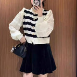 Foreign Style Spliced Chiffon Sleeved Sweater Women's 2024 Spring New Soft Wind Sweet Sweater Cardigan-Outfit