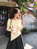 Xixi 2025 Spring New Korean Version Of The Flower Temperament Collar Wool Knitted Women's Top
