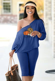 Halloween Pumpkin Off Shoulder Long Sleeve Top And Midi Pants