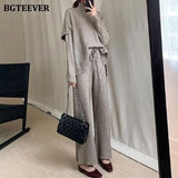 Winter 3 Pieces Sweater Set Women Half Turtleneck Vest & O-neck Pullovers & Lace-up Loose Pants 2020 Female Knitted