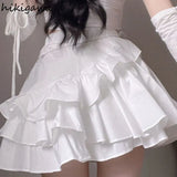 Clothes Fashion Two Piece Set for Women Sweet Puff Sleeve Crop Tops Irregular Ruffles A-line Skirt Suit Fashion Y2k