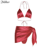 Summer Solid ColorBeach vacation Sets Wear Swimming Pool Comfortable Breathable Suit Strappy Skirt Sexy 2Two-piece