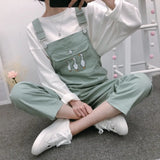 Women Popular Strap Playsuits Students Korean Style Womens New BF Slim Cartoon Kawaii Pocket Ankle-Length Leisure