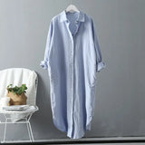 Sleeve Women Long Shirt Dress Spring Autumn Casual Buttons Loose Clothes Robe Femme